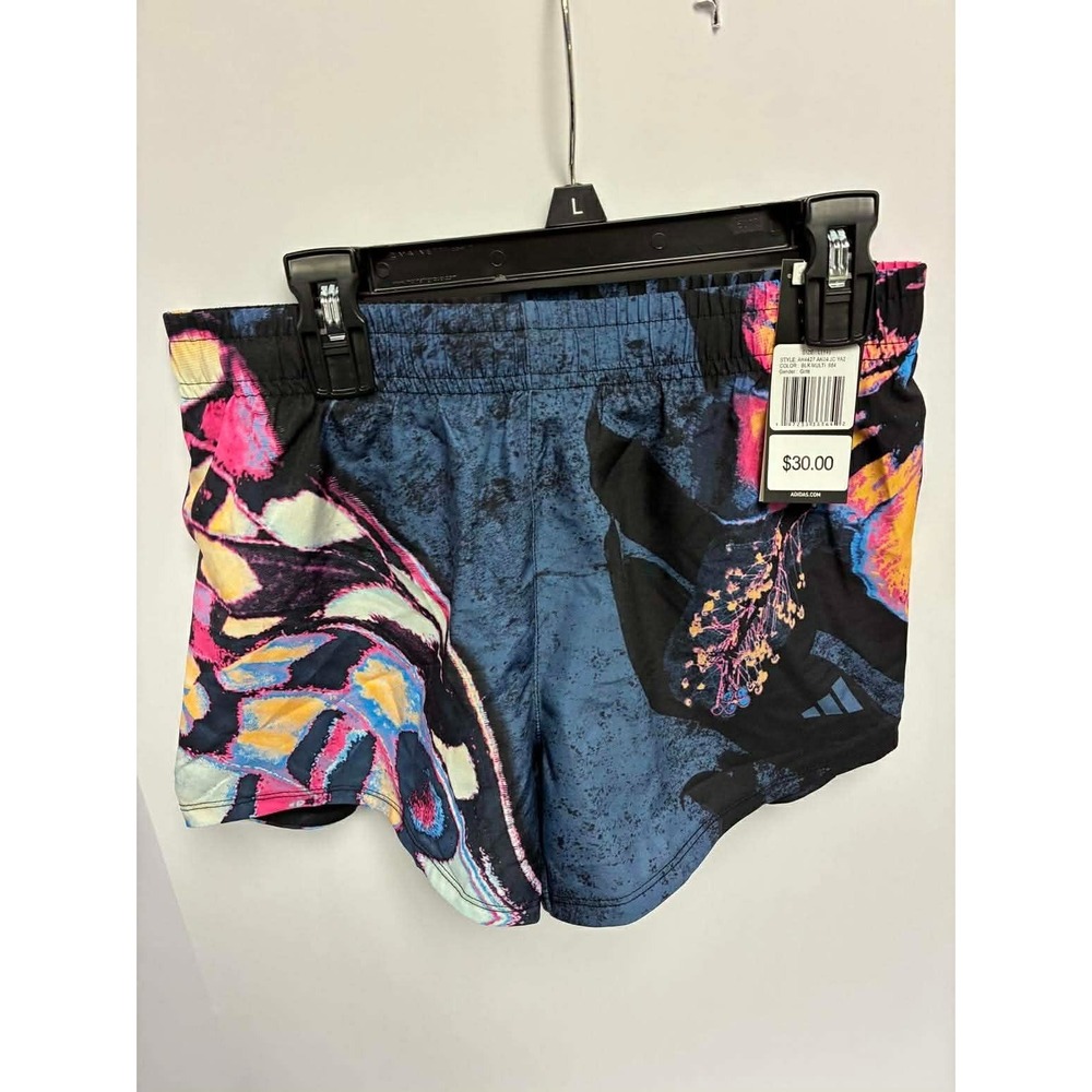 Adidas‎ Girls' Graphic Shorts Size L 10/12 Black Multi Abstract Print NWT